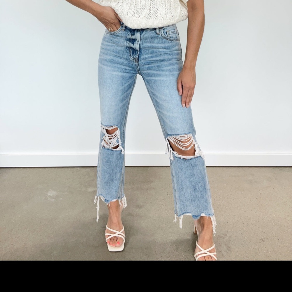 Vintage wash cropped straight denim
